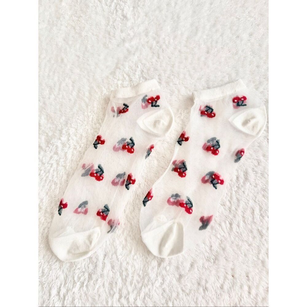 Cherry red and white sheer socks